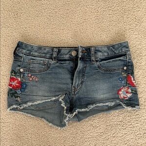 Embroidered Denim Shorts